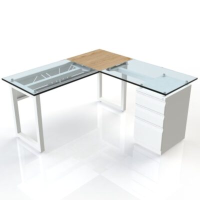 Escritorio en L esquinero en madera vidrio Quattro